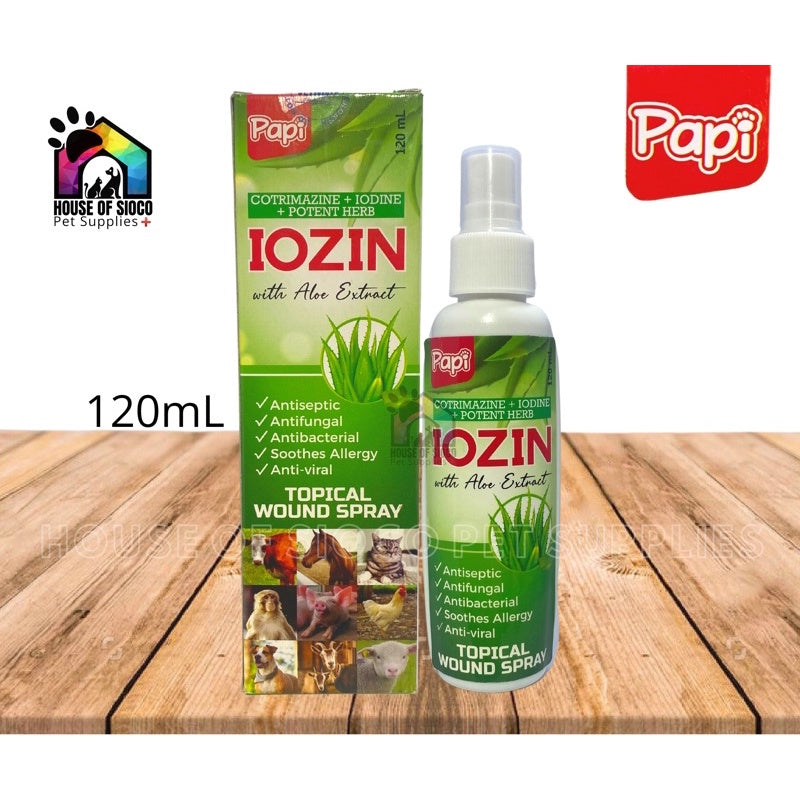 Papi Iozin Wound Spray w/ Aloe Vera For Pets 120ml