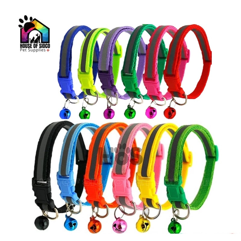 Pet Collar Reflective Stripe Design w/ Bell 1cm