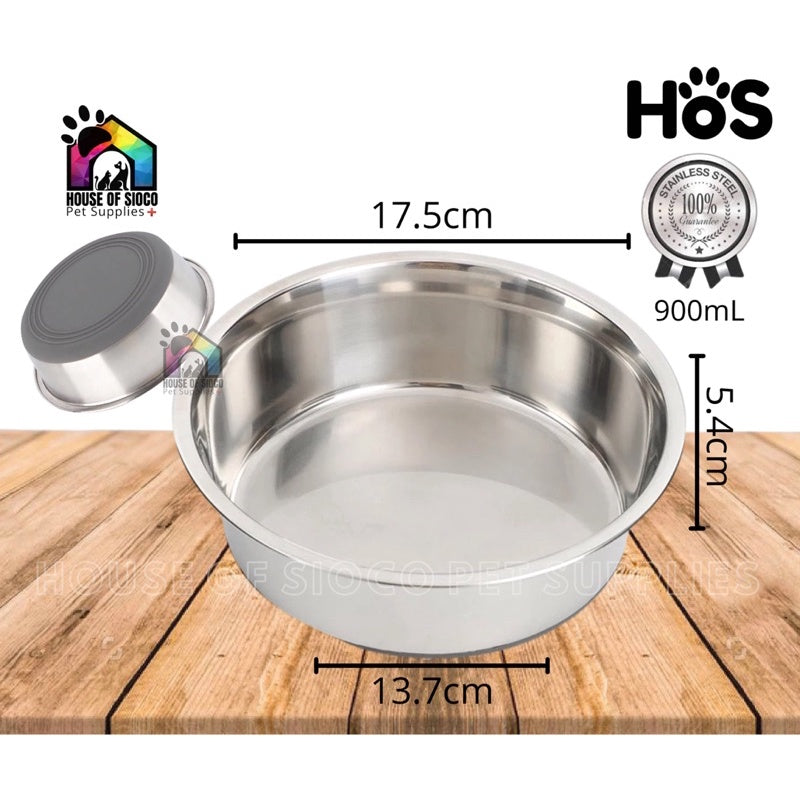 HOS Stainless Pet Bowl (Thick/Non Slip silicone bottom)