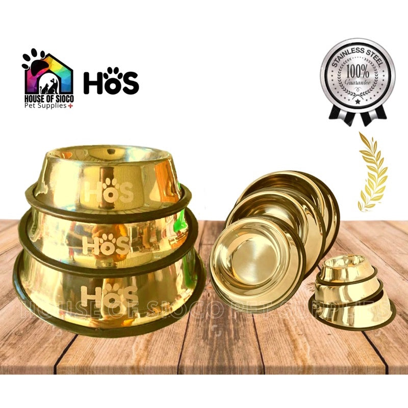 HOS Gold Stainless Pet Bowl (Small, Medium)