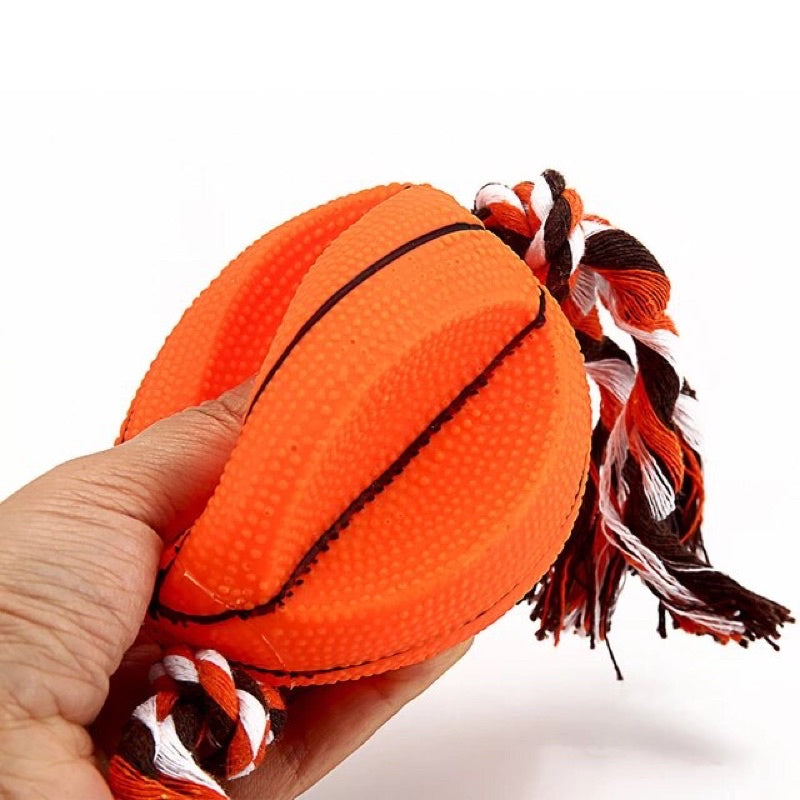 Rubber Dog Toy Basketball w/ Rope