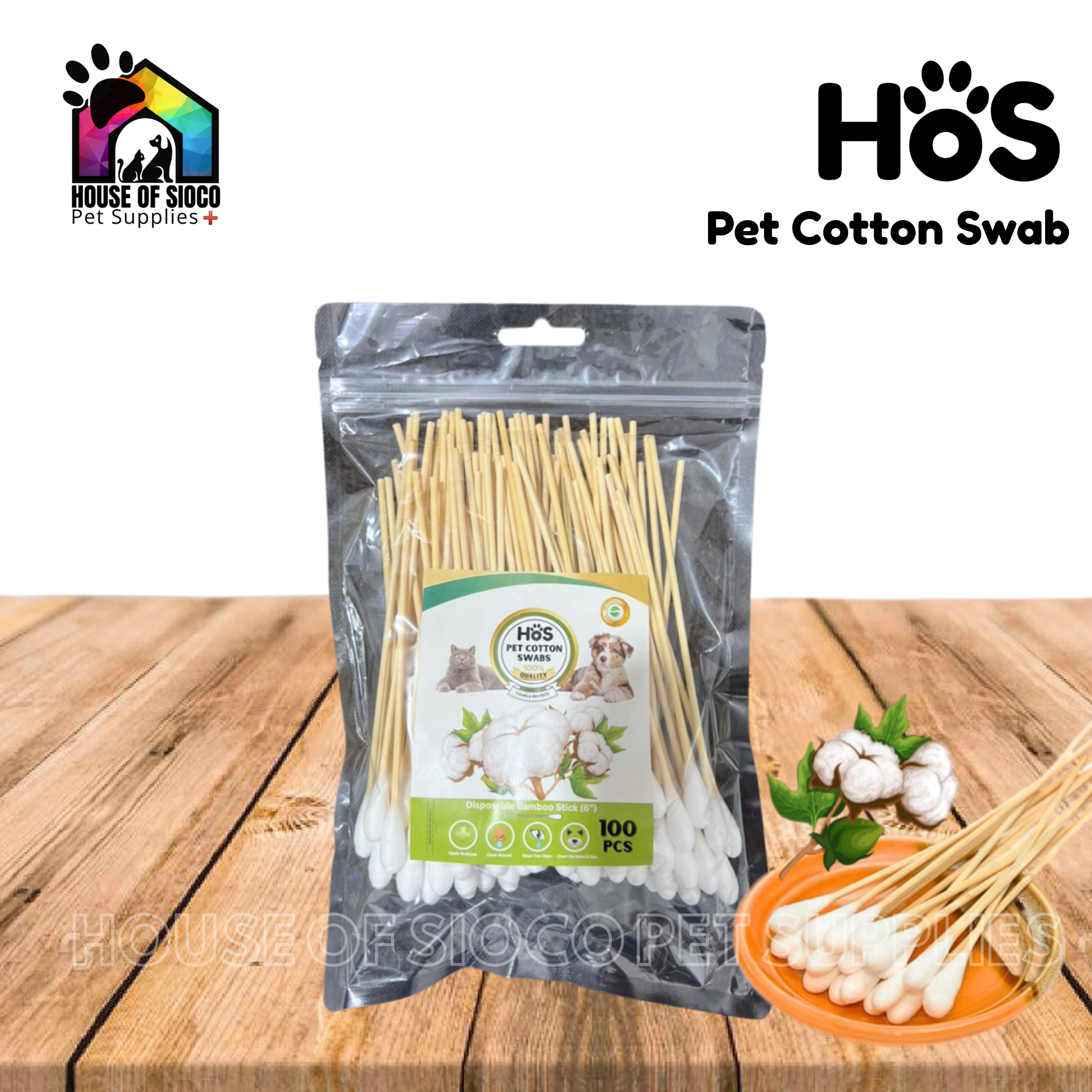 HOS Pet Cotton Swab (Medium) 100pcs