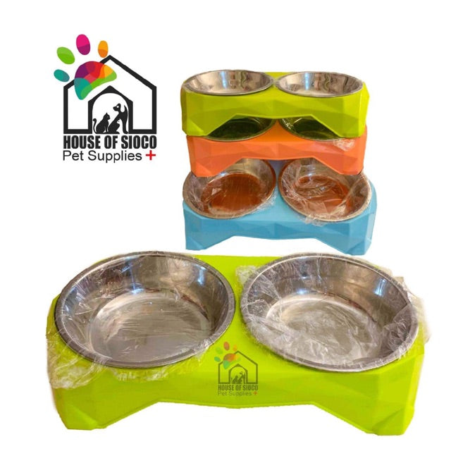 Double Stainless Pet Bowl with Plastic Stand