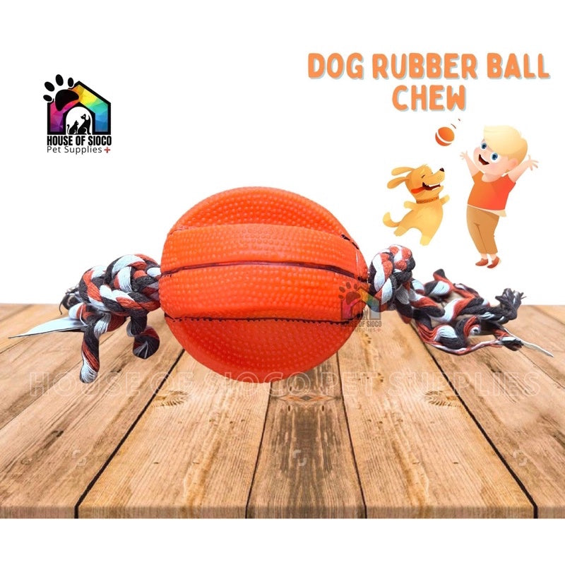 Rubber Dog Toy Basketball w/ Rope