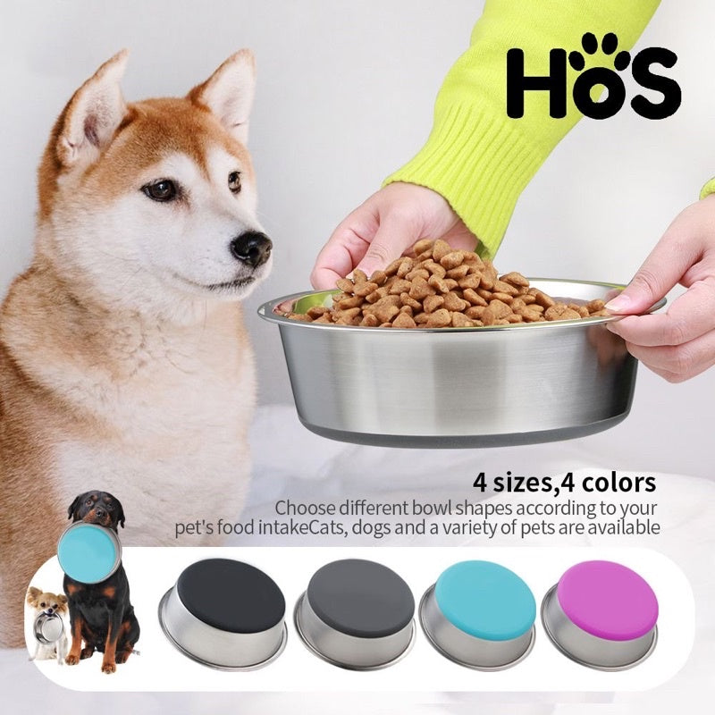 HOS Stainless Pet Bowl (Thick/Non Slip silicone bottom)