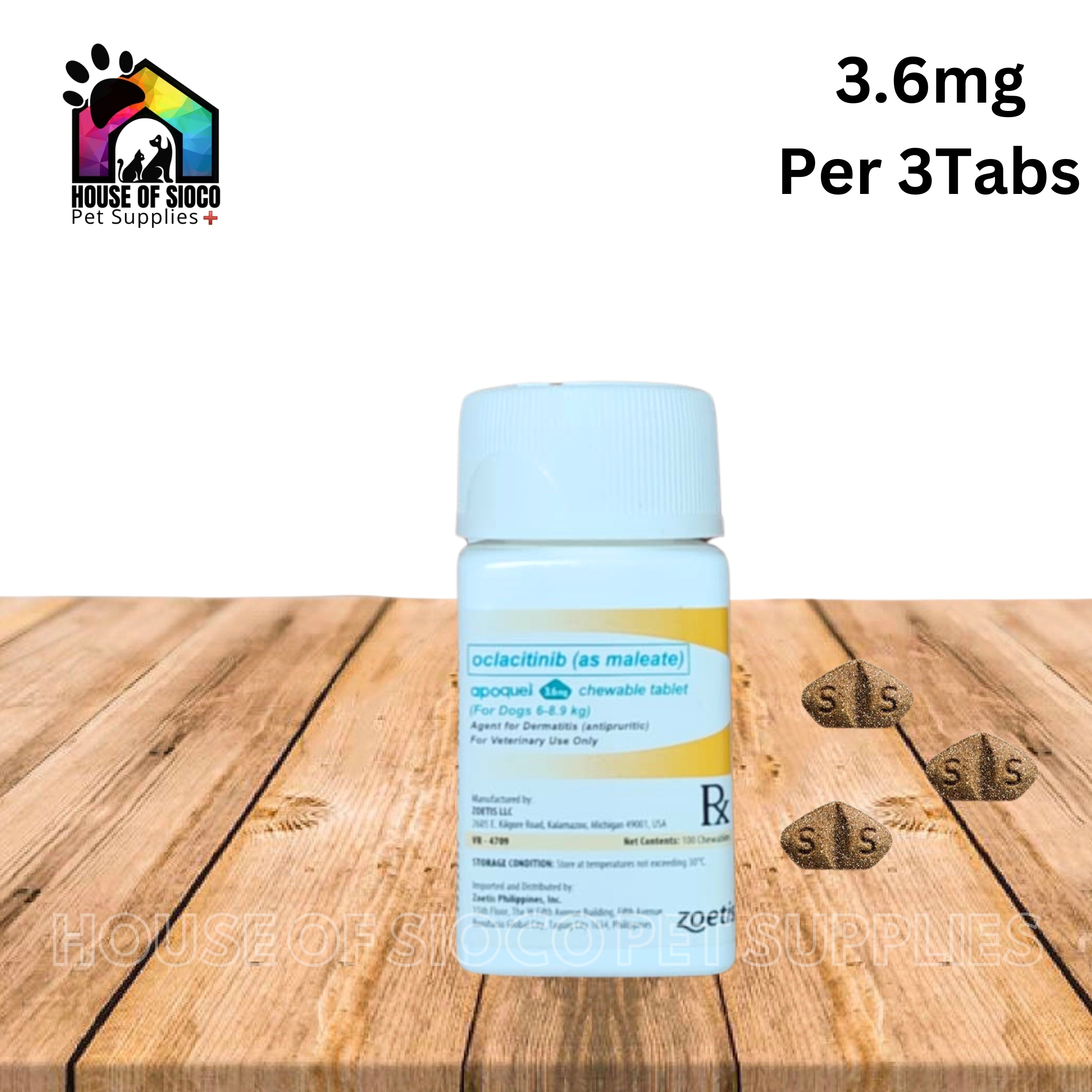 Apoquel Chewable Tablet For Dogs 3.6mg SOLD PER TAB (Anti-Itching, Dermatitis)