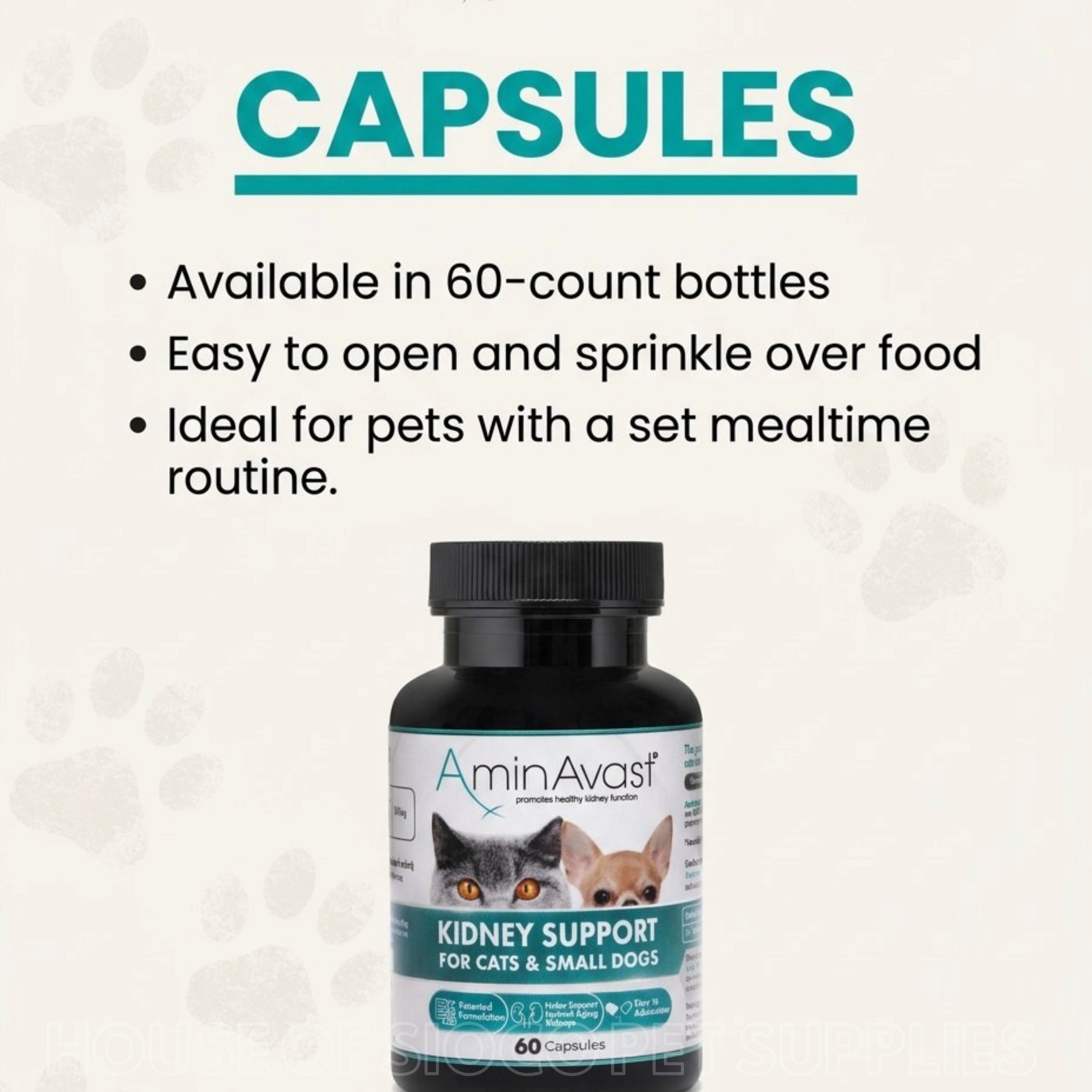 AminAvast Kidney Support For Cats & Small Dogs 300mg 60Caps/Bottle (PRESCRIPTION REQUIRED)