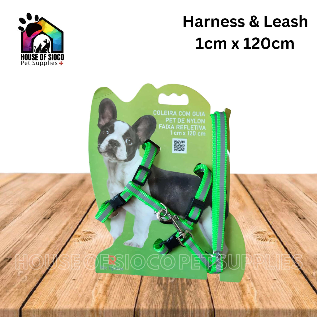 Pet Harness With Leash (Nylon With Reflective Strip)