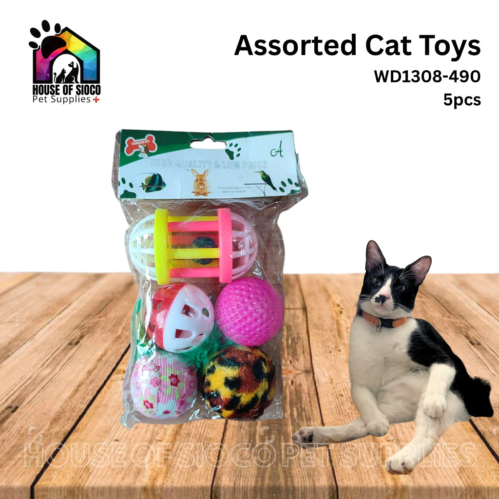 Cat Toys Assorted Balls, Mouse & Feathers