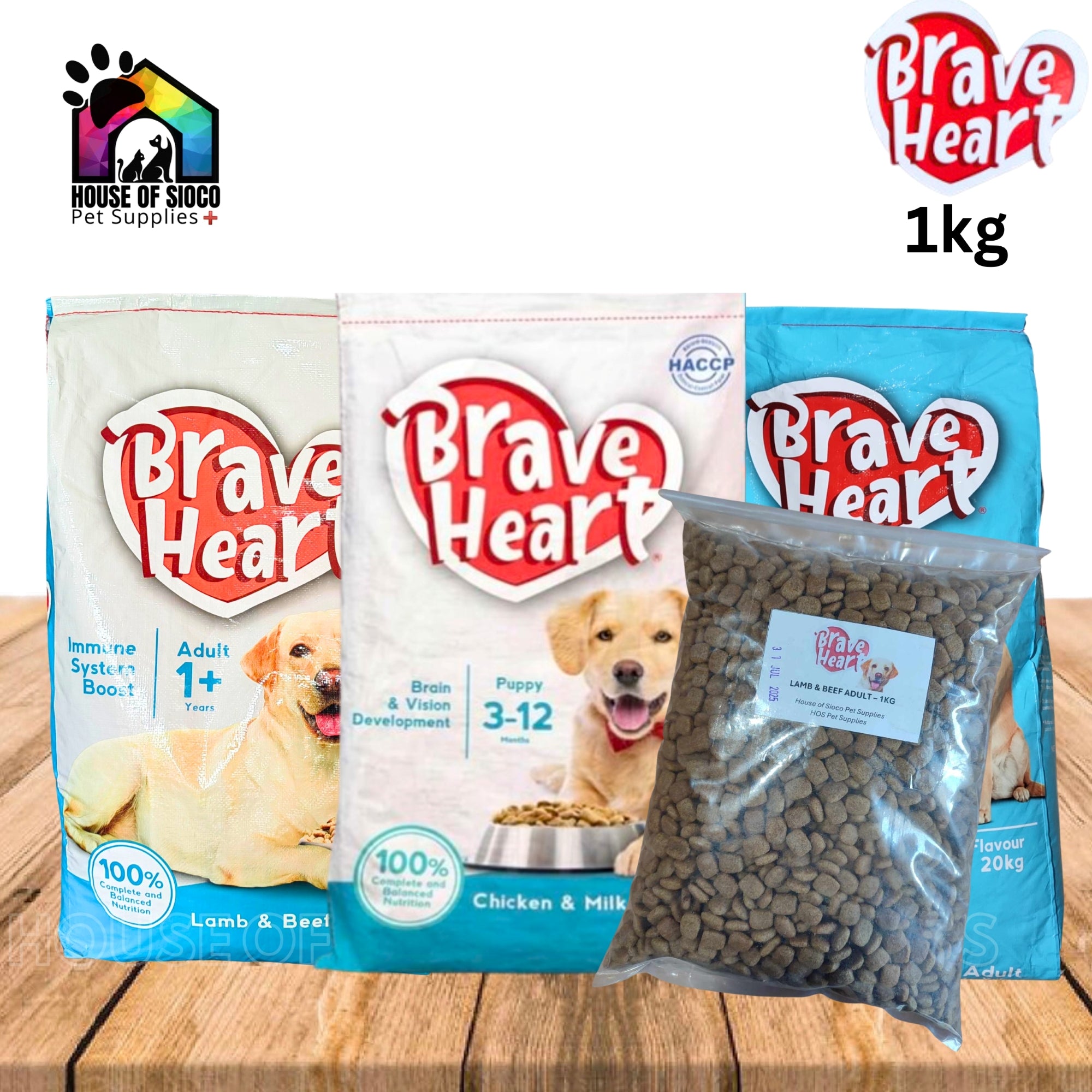 Brave Heart Adult & Puppy Dry Dog Food 1kg (Rpck)
