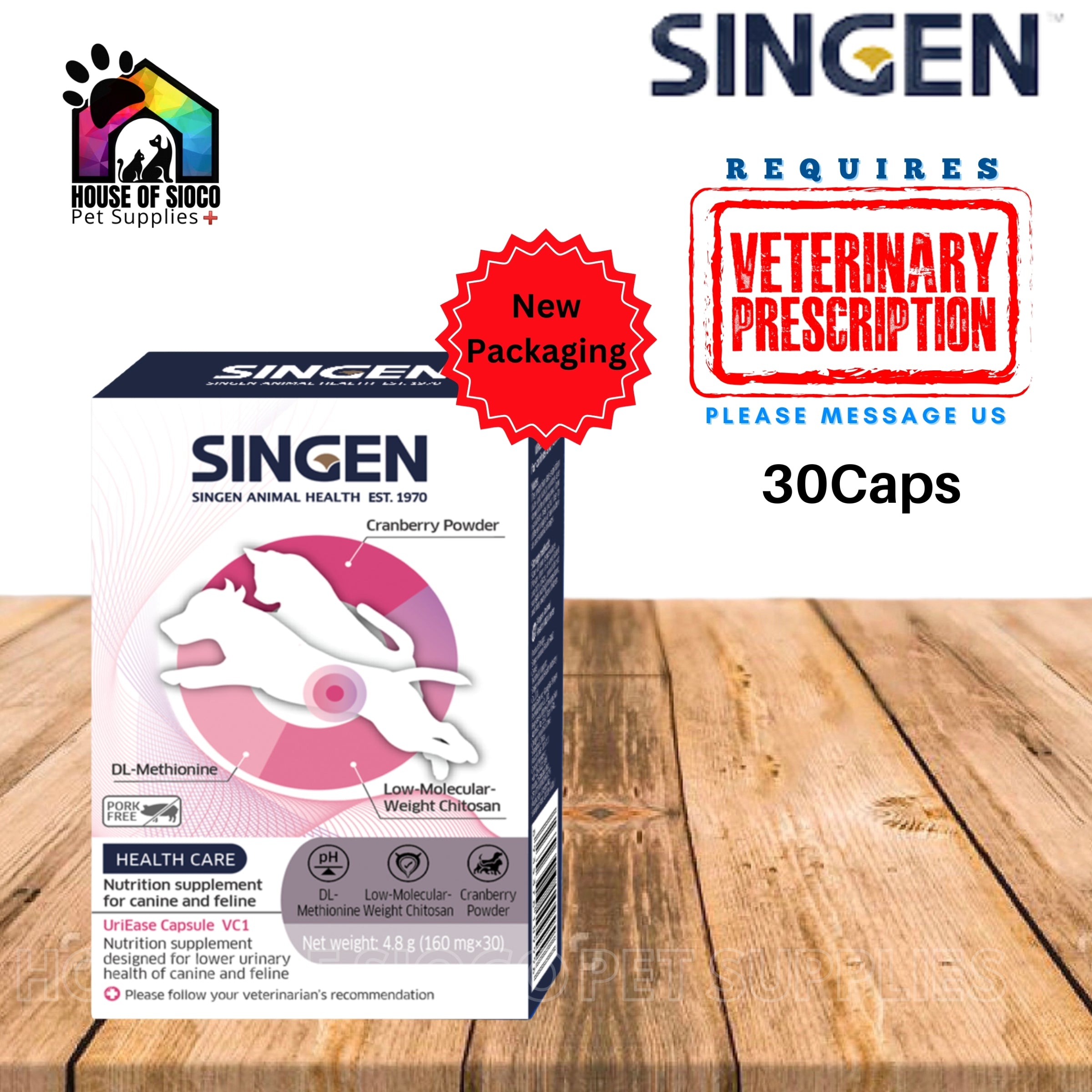 Singen UriEase Capsule For Cats & Dogs 30Caps/Box (PRESCRIPTION REQUIRED)